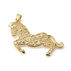 Настоящее золото 18K Латунные подвески, лошади прелести, стойки покрытие, долговечный, без кадмия и без свинца, реальный 18 k позолоченный, 25x41.5x3.5 мм, отверстие : 3.5x3.7 мм