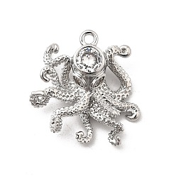 Осьминог Латунные микро проложить кубического циркония подвески, без кадмия, без никеля и без свинца, Реальная платина, осьминог, 21.5x21x7 мм, отверстие : 1.6 мм