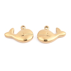 Настоящее золото 14K 304 подвески из нержавеющей стали, очарование кита, реальный 14 k позолоченный, 12x18x3.5 мм, отверстие : 1.6 мм