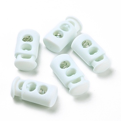 Светло-голубой Пластиковый пружинный стопорный цилиндр замка шнура, с железной фурнитурой, 2-луночное, платина, светло-голубой, 23.5x12x8.5 мм, отверстие : 6x3.5 мм