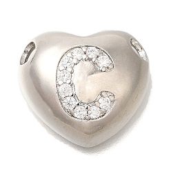 Letter C Стойка металлическая латунная микропрофилированная кубическая циркония подвески, без кадмия и без свинца, сердце с подвесками в виде буквы az, платина, буква С, 14.5x16x6 мм, отверстие : 3 мм