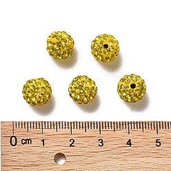 Citrine Pave Disco Ball Beads, Polymer Clay Rhinestone Beads, Round, Citrine, PP13(1.9~2mm), 6 Rows Rhinestone, 10mm, Hole: 1.5mm
