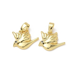 Настоящее золото 18K Латунные микро проложить кубического циркония подвески, птица, реальный 18 k позолоченный, 11x14x2.5 мм, отверстие : 2.5x5 мм