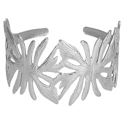 Нержавеющая Сталь Цвет Европейский и американский стиль 304 браслеты-манжеты из нержавеющей стали для женщин, цветок, цвет нержавеющей стали, внутренний диаметр: 2-3/8 дюйм (6 см)