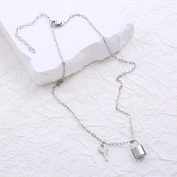 Нержавеющая Сталь Цвет Минималистичные ожерелья с замком-ключом из нержавеющей стали для женщин, цвет нержавеющей стали