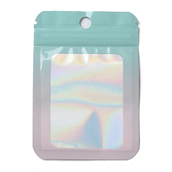 Бледно-бирюзовый Прямоугольные блестящие голографические пакеты из ПВХ с застежкой-молнией, многоразовые упаковочные пакеты, мешок с самоуплотнением, бледные бирюзовая, 9.9x6.8x0.15 см, односторонняя толщина: 2.5 мил(0.065мм)