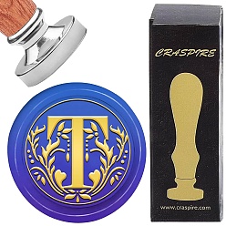 Letter T Наборы штампов для скрапбукинга своими руками, 1поликарбонатная латунная восковая печать с серебряным покрытием и 1поликарбонатной деревянной ручкой, Письмо T, штамп: 25x15 мм