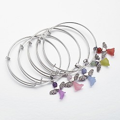 Mixed Color Adjustable Iron Bangles, with Gemstone Beads and Transparent Acrylic Beads, Frosted, Lovely Wedding Dress Angel Dangle, Mixed Color, 2-1/2 inch(65mm)