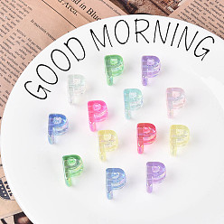 Letter P УФ-покрытие прозрачные акриловые европейские бусины, бусины с большим отверстием, разноцветные, Письмо P, 21x15x14 мм, отверстие : 6 мм