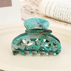 Светлый Морско-зеленый Заколки-клочья из ацетата целлюлозы со стразами, сердце, светло-зеленый, 68 мм