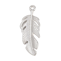 Нержавеющая Сталь Цвет Полые 304 из нержавеющей стали кулоны, очарование перьев, цвет нержавеющей стали, 34x13.5x3 мм, отверстие : 1.6 мм