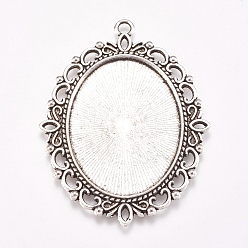 Античное Серебро Сеттинги для кулона (кабошон), овальные, тибетский стиль, без кадмия, без никеля и без свинца, античное серебро, лоток : 40x30 мм, 61x48x3 мм, отверстие : 3 мм