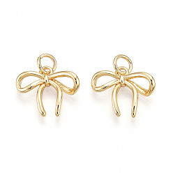 Настоящее золото 18K Латунные подвески, без кадмия и без свинца, бантом прелести, с целью перехода в кольце, реальный 18 k позолоченный, 13x15x3.5 мм, отверстие : 3.5 мм