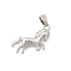 Платина Латунные подвески с фианитами, лошади прелести, долговечный, платина, 20x10x2.2 мм, отверстие : 5x3 мм
