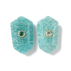 Амазонит Граненые подвески из натурального амазонита, подвески в форме кристального кластера, с латунными микро проложить кубических выводы циркония, золотые, 24.5x14.5x7.5~8.5 мм, отверстие : 1.2 мм