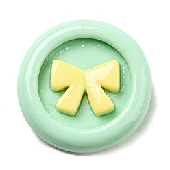 Pale Green Opaque Resin Cabochons, Flat Round with Bowknot, Pale Green, 22x6mm