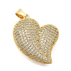 Прозрачный Латунные микро проложить кубического циркония подвески, сердце, долговечный, без кадмия и без свинца, стойки покрытие, реальный 18 k позолоченный, прозрачные, 33x27.5x10.5 мм, отверстие : 6.8x4.5 мм