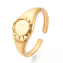 Настоящее золото 18K 304 компоненты манжетного кольца из нержавеющей стали, круглая оправа для кольца, ионное покрытие (ip), реальный 18 k позолоченный, лоток : 6 мм, 8.2 мм, регулируемый