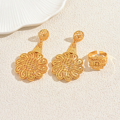 Золотой Комплекты из винтажных сплавов с полыми цветами и кольцами-манжетами для женщин, золотые, 73x40 мм