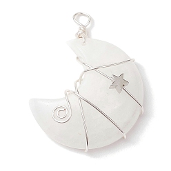 Хрусталь Подвески из медной проволоки из натурального кварца, луна из горного хрусталя со звездами, платина, 44.5x35x11.5 мм, отверстие : 4 мм