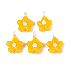 Gold Handmade Lampwork Pendants, Plum Blossom Charms, Gold, 28~31x20~24x8~11mm, Hole: 1.8~4mm
