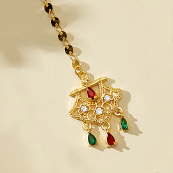 Золотой Цепочка для наращивания волос в этническом стиле с кисточками из латуни и кубическим цирконием для женщин, вентилятор, заколки для волос, золотые, 125x22 мм