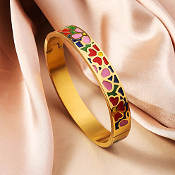 Ярко-Розовый 304 из нержавеющей стали эмаль браслеты, шарнирные браслеты для женщин, ионное покрытие (ip), реальный 18 k позолоченный, ярко-розовый, внутренний диаметр: 2-3/8 дюйм (6 см)