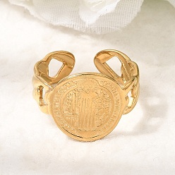 Golden 304 Stainless Steel Cuff Open Rings for Women, Saint Benedict, Golden, 14.5mm, Inner Diameter: 18mm