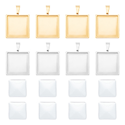 Золотой Набор для изготовления пустого квадратного кулона своими руками, в том числе 304 подвеска из нержавеющей стали с кабошоном, Кабошоны из стекла, золотые, 16 шт / коробка