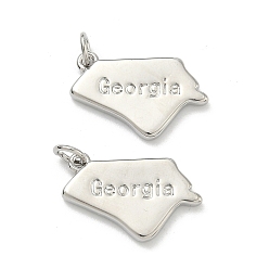 Platinum Brass Pendants, Nuggets with Word Georgia Charms, Long-Lasting Plated, Rack Plating, Lead Free & Cadmium Free, Platinum, 14x21x2.5mm, Jump Ring: 5x1mm, 3mm inner diameter