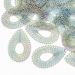 Rainbow Color Ion Plating(IP) 201 Stainless Steel Filigree Joiners Links, Etched Metal Embellishments, Teardrop, Rainbow Color, 40.5x26.5x0.3mm, Hole: 1.6mm