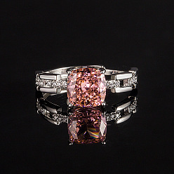 Светло-Коралловый Латунь с открытыми кольцами-манжетами из кубического циркония, квадратный, платина, свет коралловый, внутренний диаметр: 15~20 мм