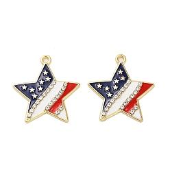 Звезда Подвески из сплава с эмалью ко дню независимости, с кристально горный хрусталь, золотые, шаблон флага США, звезда, 30x28x3 мм, отверстие : 2 мм