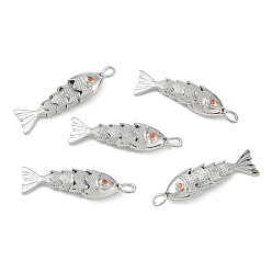 Platinum SHEGRACE Brass Micro Pave Cubic Zirconia Pendants, Fish Charms, Cadmium Free & Lead Free & Nickel Free, Platinum, 34x9x6mm, Hole: 3x1.5mm