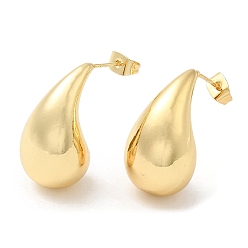 Real 18K Gold Plated Rack Plating Brass Twist Teardrop Stud Earrings for Women, Lead Free & Cadmium Free, Real 18K Gold Plated, 26.5x14mm, Pin: 0.9mm