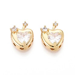 Настоящее золото 18K Латунные микро проложить кубического циркония бусы, яблоко, реальный 18 k позолоченный, 14.5x10~10.5x5 мм, отверстие : 1.5~1.6 мм