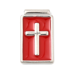 Красный Латунь эмаль подвески, прямоугольник с поперечными прелести, стойки покрытие, долговечный, без свинца и без кадмия, платина, красные, 23.5x14.5x3.5 мм, отверстие : 1.5 мм