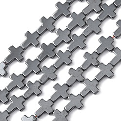 Покрытие Гематита Немагнитные синтетический гематит бисер пряди, вакуумное покрытие pvd, класс А, крестик, гематит покрытием, 10x8x3 мм, отверстие : 1 мм, около 40 шт / нитка, 15.9 дюйм