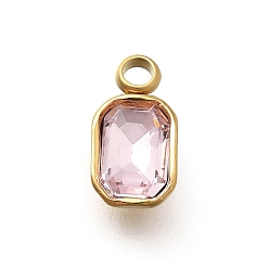 Светло-Персиковый 304 подвески из нержавеющей стали, со стразами, реальный 18 k позолоченный, ион платинт(ip), прямоугольные, светлый персик, 10.5x5.5x3.5 мм, отверстие : 1.8 мм