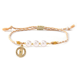 Белый Навахо 304 из нержавеющей стали шарм браслеты, Браслеты из искусственного жемчуга и бисера, плетеные, для женщин., плоские круглые с Девой Марией, навахо белый, 11.02 дюйм (28 см)