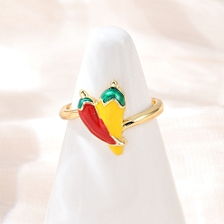 Золотистый Манжеты из латуни с эмалью в виде фруктов и перца, реальный 18 k позолоченный, стойки покрытие, долговечный, без кадмия и без свинца, золотые, внутренний диаметр: регулируемый, Сердце: 13.5x9.5 mm