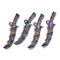 Rainbow Color Большие сплавочные подвески, без кадмия и без свинца, меч, Радуга цветов, 62x17x5 мм, отверстие : 2.5 мм