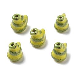 Зелено-Желтый Фарфоровые бусины ручной работы, декоративная с золотыми, змея, зеленый желтый, 13.5~14x10.5~11x13.5~14.5 мм, отверстие : 1.6 мм