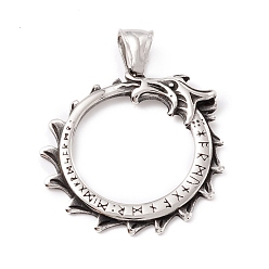 Antique Silver Tibetan Style 304 Stainless Steel Pendants, Ring, Antique Silver, 34x35x3mm, Hole: 8x4.5mm