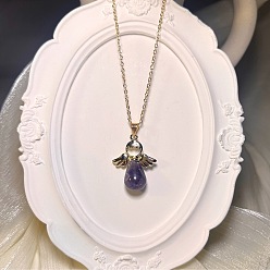 Аметист Подвеска-колье с подвеской в виде ангела из европейского натурального аметиста с крыльями из сплава для женщин., платина, 19.69 дюйм (50 см)