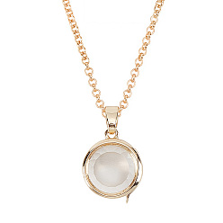 Flat Round 1Pc Alloy Glass Photo Frame Living Memory Floating Locket Pendant Rolo Chain Necklaces for Women, Golden, Flat Round, 18.74 inch(47.6cm)