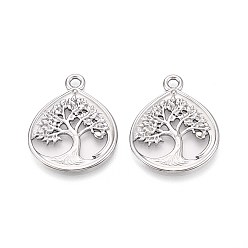 Нержавеющая Сталь Цвет 304 каплевидная форма из нержавеющей стали с подвесками в виде дерева жизни, не тускнеет, цвет нержавеющей стали, 32x25.5x2 мм, отверстие : 3 мм