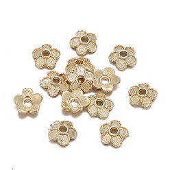 Real 18K Gold Plated Brass Bead Caps, 5-Petal, Flower, Real 18K Gold Plated, 6x2mm, Hole: 1.4mm