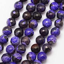 Индиго Бусы из натурального огненного агата с потрескиванием, круглые, класс А, граненые, окрашенная и подогревом, индиговые, 10 мм, отверстие : 1 мм, около 37 шт / нитка, 15 дюйм