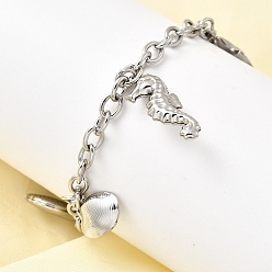 Нержавеющая Сталь Цвет 304 из нержавеющей стали шарм браслеты, морская звезда и форма раковины, цвет нержавеющей стали, 7-3/8 дюйм (18.8 см)